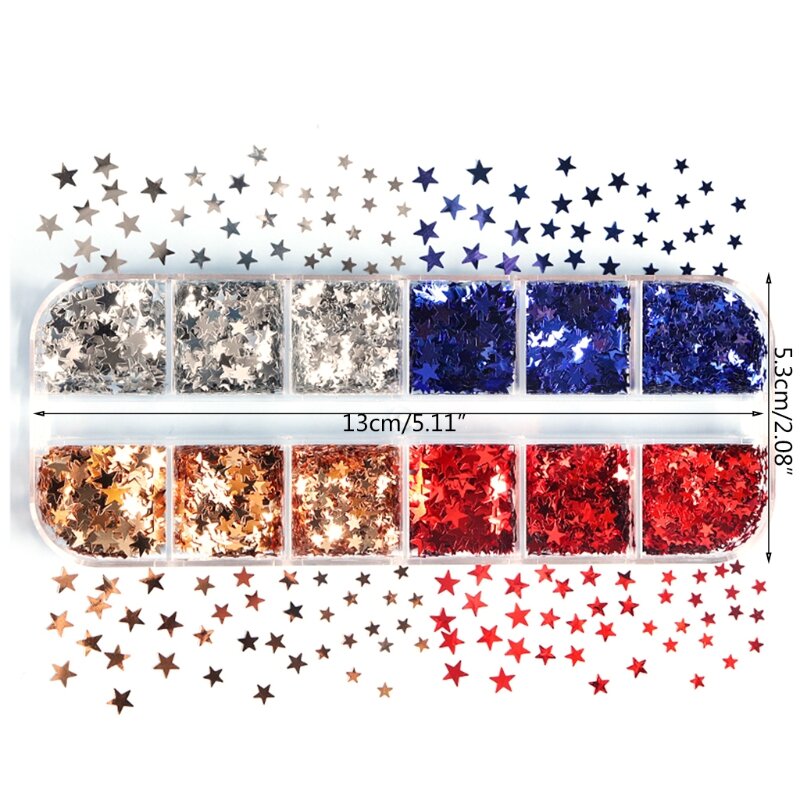 12 Grid/Kotak Glitter Holografik Bintang Berujung Lima Payet Epoksi Resin Silikon Cetakan Tambalan DIY Seni Kerajinan Membuat Perhiasan Seni