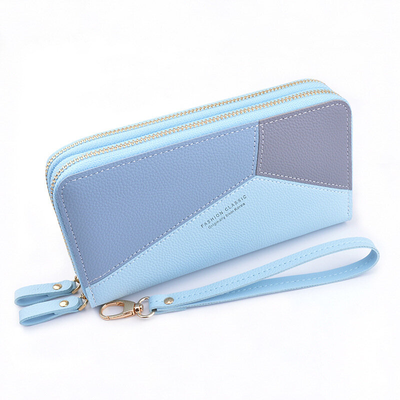 Wallet Women's Long Large-capacity Clutch Double Wallet Korean Style Stitching Color Change Mobile Phone Bag