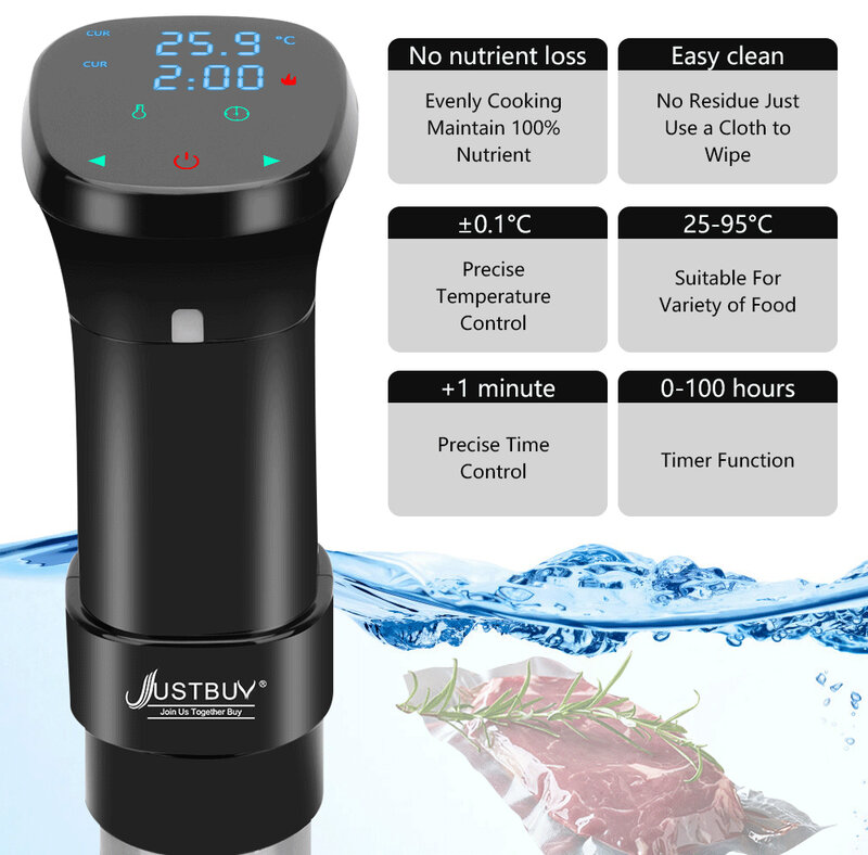 Устройство для приготовления пищи под вакуумом, водостойкое IPX7, 1800 Вт, ЖК-дисплей, цифровой таймер