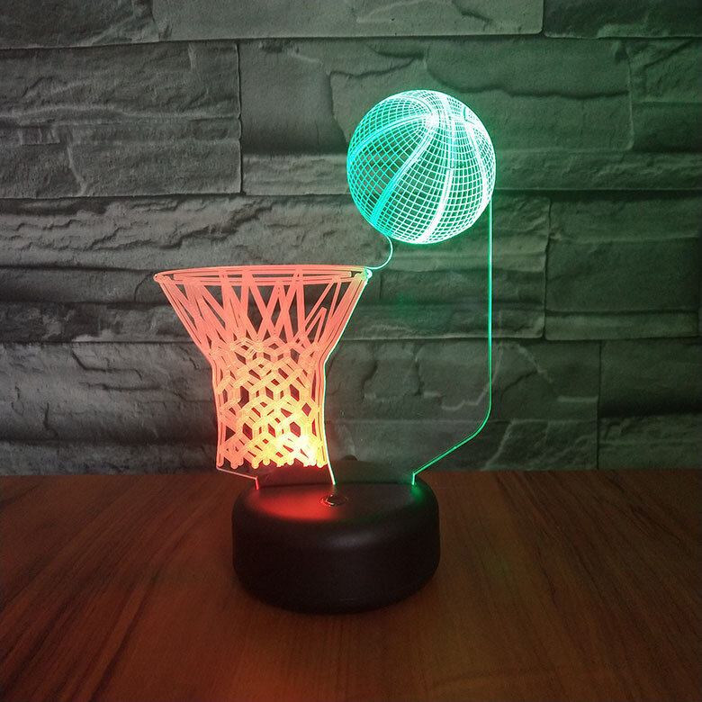 Luz LED de noche de ilusión 3d de baloncesto, lámpara de escritorio con USB táctil para bebé, sueño, decoración del hogar, 7 colores cambiantes