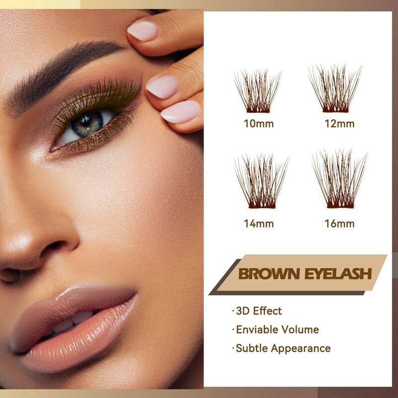 ETVITE Brown Cluster Lashes D Curl Half Lash Extension Supplies Individual Eyelashes 48 Clusters DIY Volume Eye Makeup