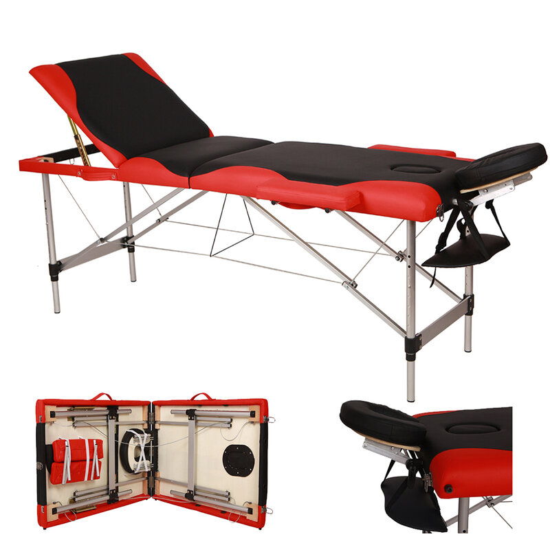 Portable 3 Sections Folding Aluminum Tube SPA Bodybuilding Massage Table Kit Salon Furniture Massage Bed