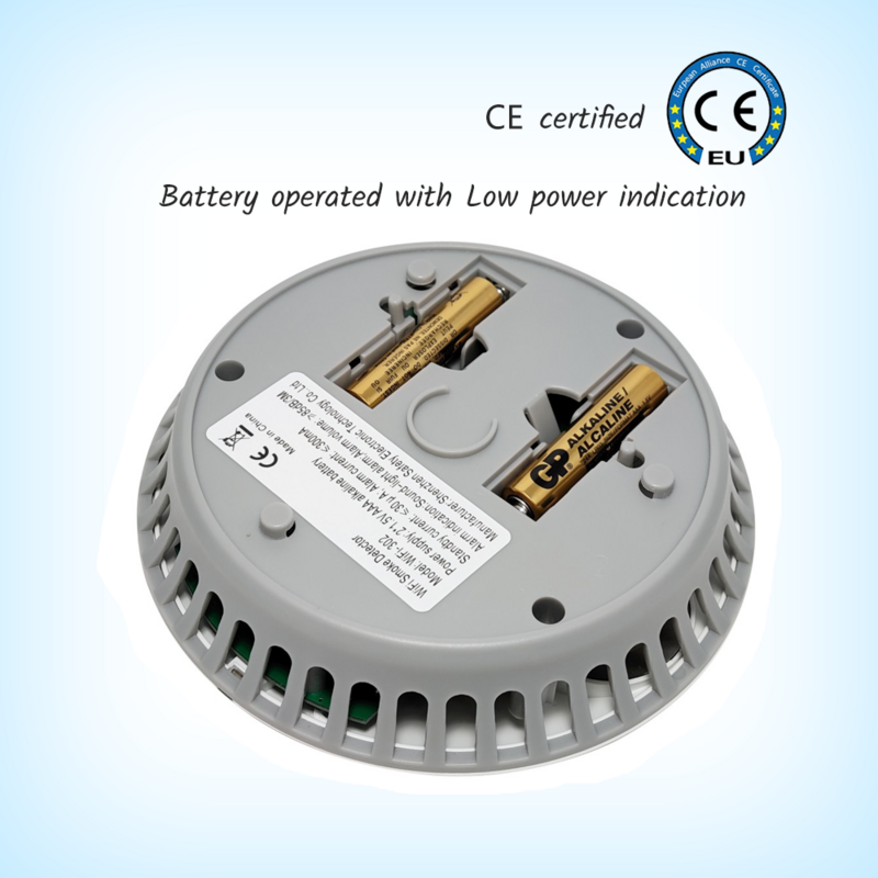 CE 인증 Tuya 스마트 홈 보안 배터리 작동 화재 연기 감지기 모바일 원격 모니터링