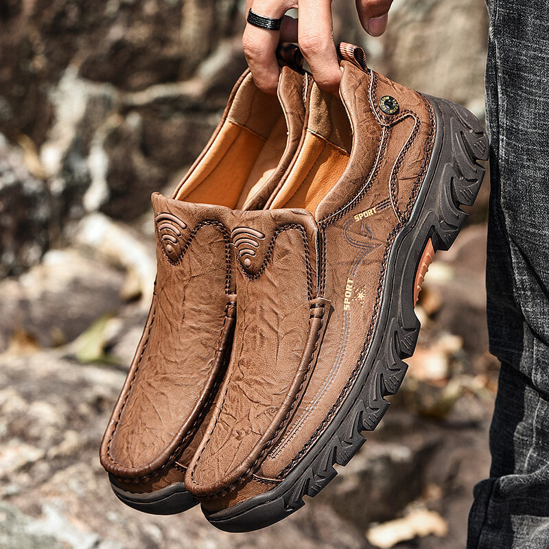 Wotte 2022 genune couro masculino sapatos de alta qualidade ao ar livre caminhadas sapatos para homem respirável marrom macio tamanho grande 38-48 calçados