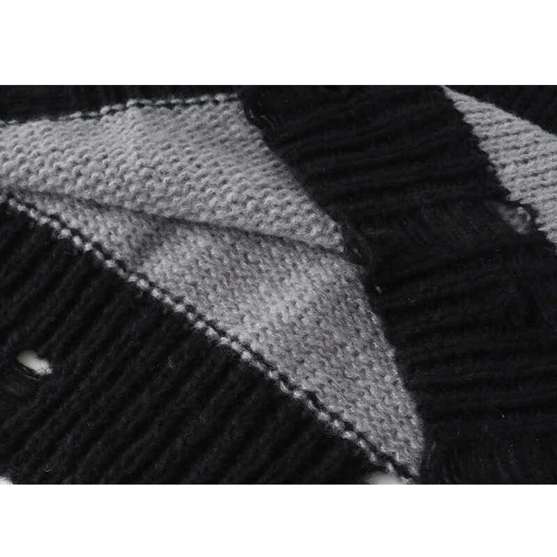 Mùa Thu Nữ Thời Trang Hàn Quốc Áo Len Dệt Kim Phối Sọc Áo Thun Cổ Tròn Dài Tay Vintage Áo Len Rời Áo Dệt Kim Hàng Đầu
