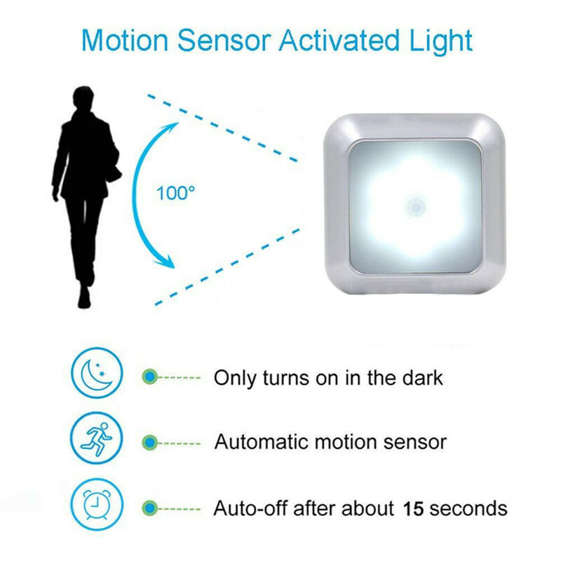 Sensor inteligente de cuerpo humano controlado por luz, 6 luces LED nocturnas, pasillo, ropa, armario, iluminación