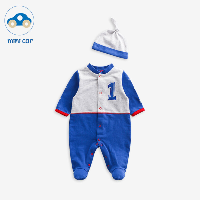 Mini Car vendite calde 2022 autunno e inverno Baby Boy numero uno Baby pagliaccetti Set con cappello manica lunga abbigliamento bambino