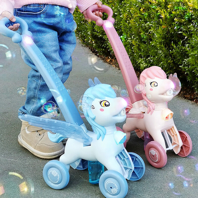 Kids Bubble Blowing Push Toy Outdoor Electric Bubble Automatic Blowing Machine Children Hand Push Cute Animal Bubbles Maker Toy