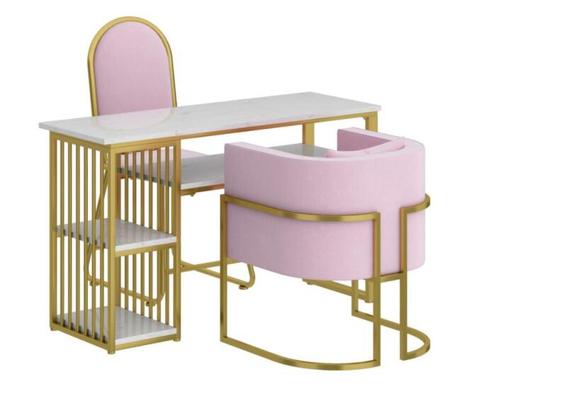 Manikur Stasiun Kuku Teknisi Pink Salon Manikur Meja untuk Salon Kecantikan Marmer Manikur Meja