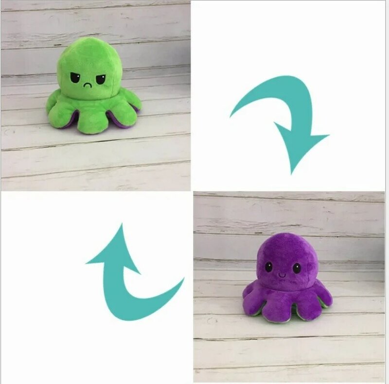 Stuffed Plush Reverse Toys Poulpe Retroflexion Octopu Soft Double-sided Flip Funny Emotion Pulpo Doll Peluches Squishy Gift