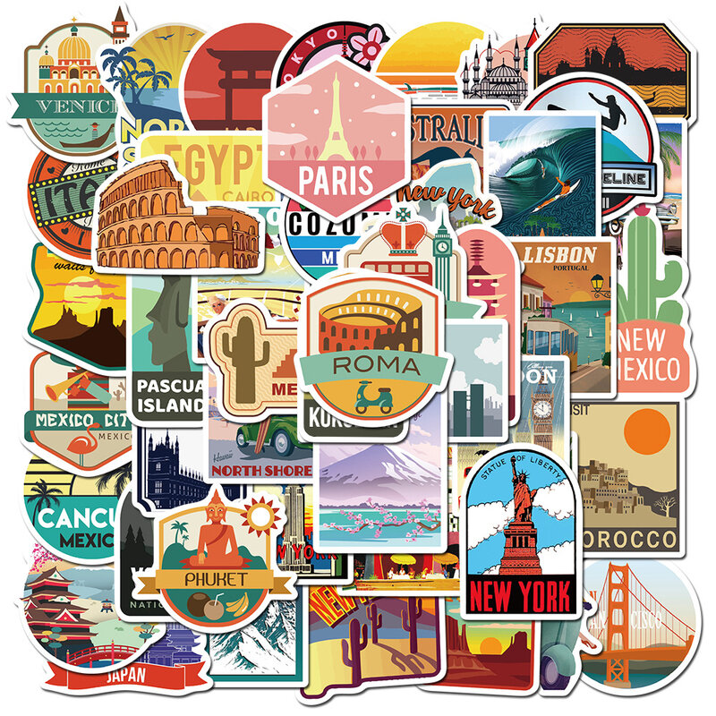 50PCS New Global Travel City Landscape Stickers decalcomania vinile per cancelleria Scrapbooking PS4 Skateboard Laptop Guitar Sticker