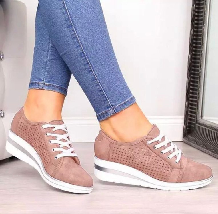 Sapatos de cunha feminina verão outono tênis de lona casuais respirável plataforma meddle calcanhar apontado dedo do pé sapato de malha ar
