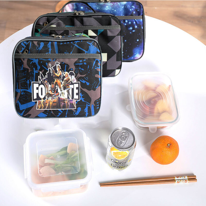 Student Lunch Bag Insulated Thermal Waterproof Food Storage Bags Fortnite Anime Handbag Child School Portable Fresh Cooler Pouch
