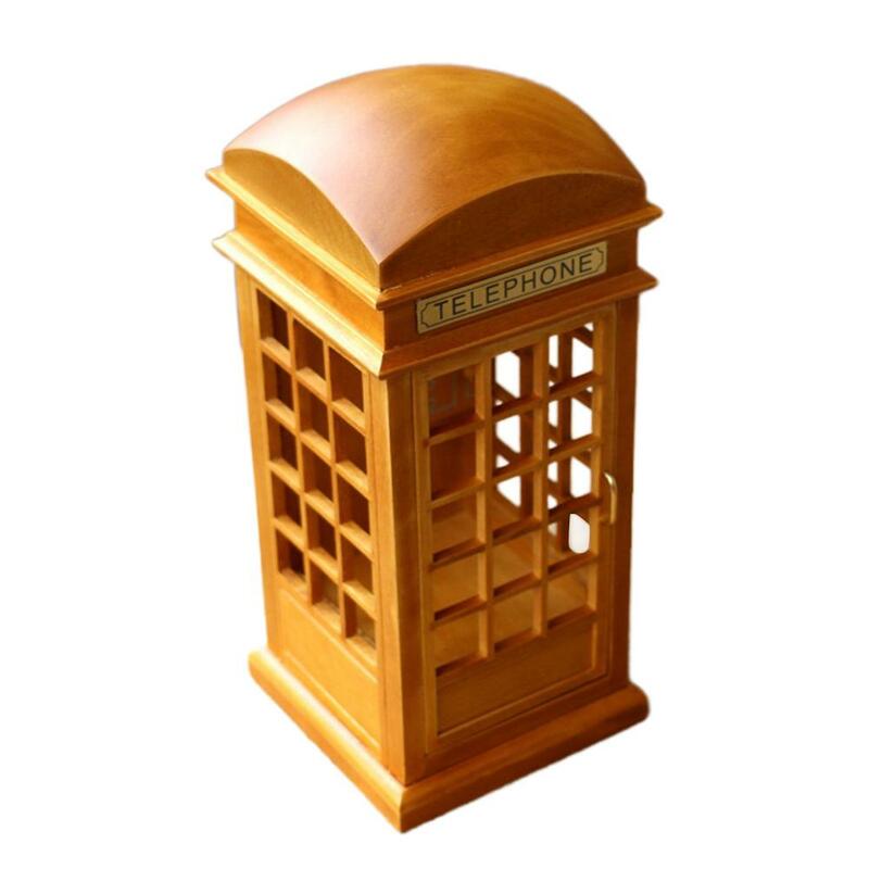 Kuulee Madeira Criativo Presente de Aniversário Da Menina Da Menina de Simulação de Decoração Caixa de Música Telephone Booth Cabine de Telefone Caixa de Música