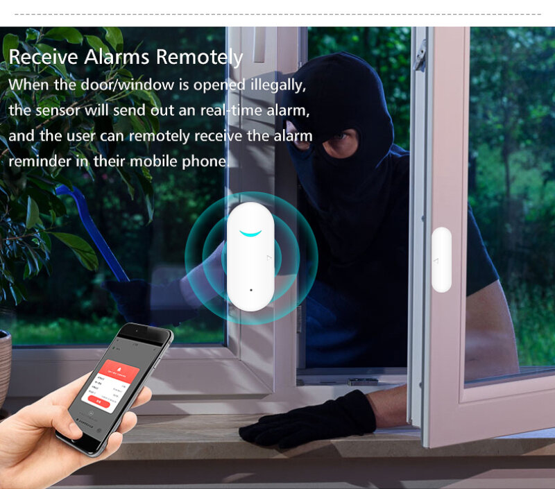 Tuya inteligente wi fi sensor de porta porta aberta/fechado detectores wi fi casa alarme compatível com alexa google casa tuya app