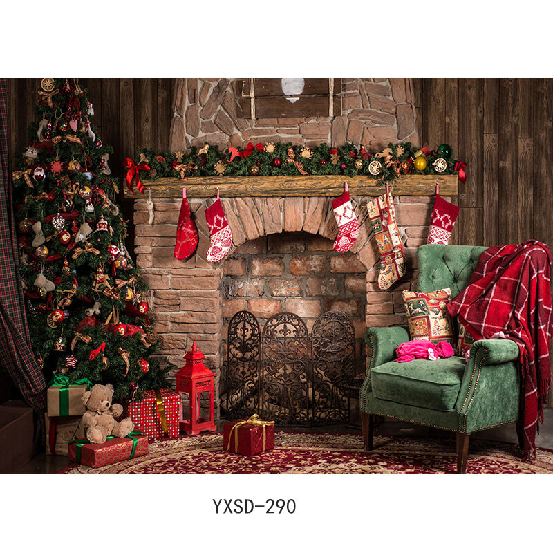 SHUOZHIKE Natal Dalam Ruangan Tema Fotografi Latar Belakang Pohon Natal Perapian Anak-anak untuk Foto Latar Belakang 21712 YXSD-10
