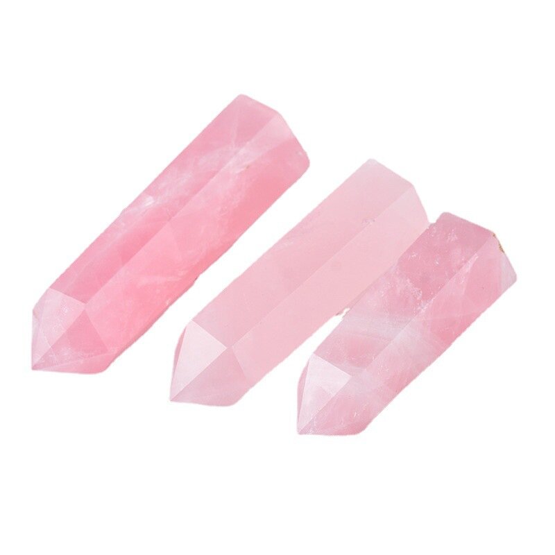 1PC Natural Rock Rose Strawberry Quartz Crystal Tower Point Healing Stone colore puro Spiritual Obelisk Wand Pink Ornaments