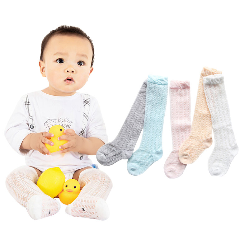 2020 neugeborenen Baby Mädchen Jungen Socken Infant Knie Hohe Socken Weiche Atmungsaktive Baumwolle Stricken Aushöhlen Heraus Rohr Kräuselte Strümpfe носки