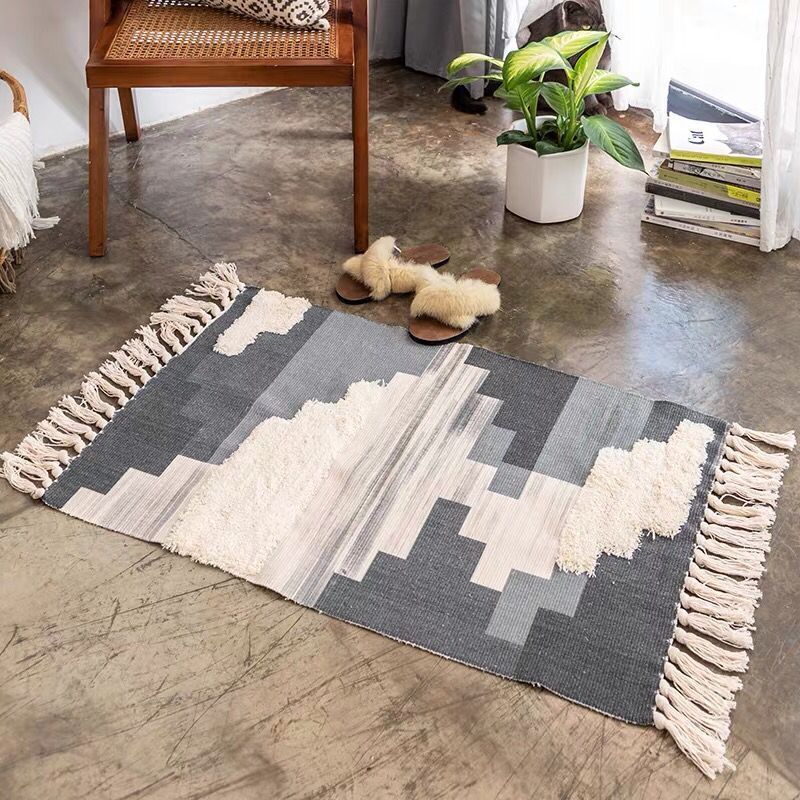 Bohemian Hand Woven Baumwolle Leinen Teppich Quaste Teppich Geometrische Boden Matte Schlafzimmer Tapisserie Dekorative Decke Bereich Teppich