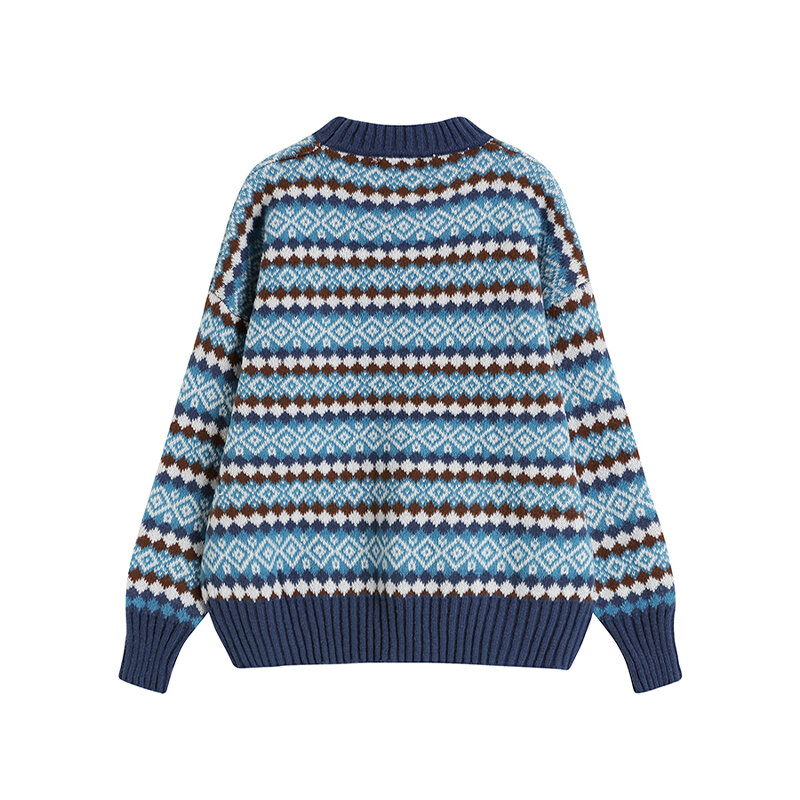 2021 damski pasiasty pasujący kolorystycznie sweter dzianinowy sweter Casual Vintage Fashion luźny O-Neck ciepły zagęszczony Top z dzianiny