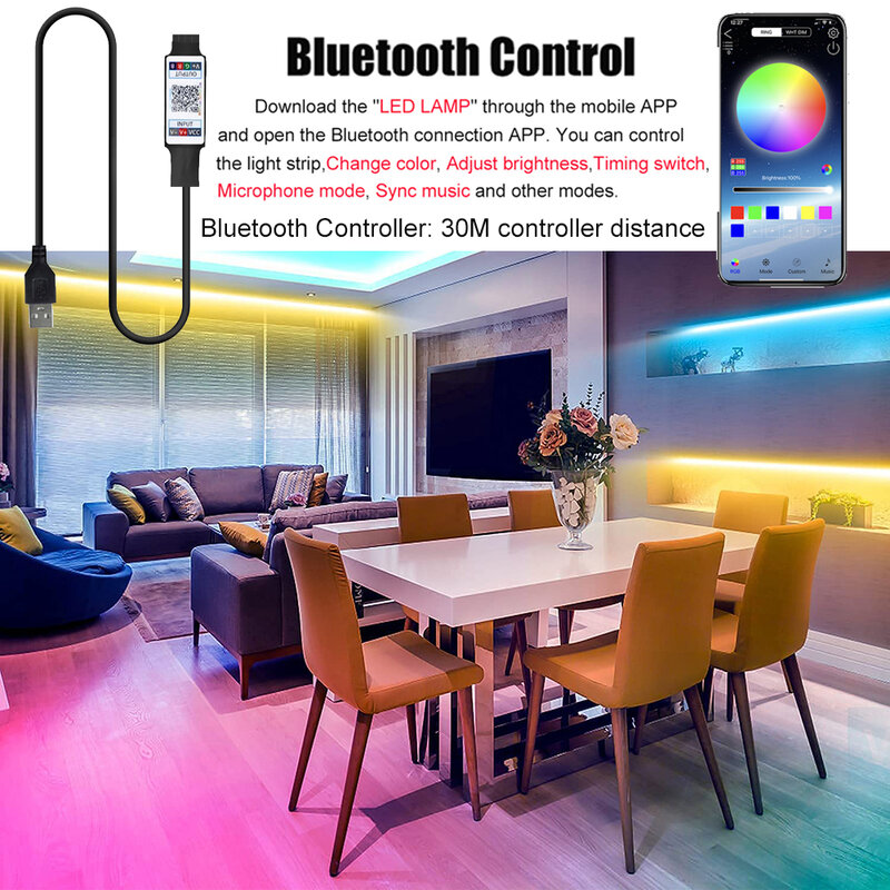 RGB-лента Светодиодная гибкая с поддержкой Bluetooth 5050, USB, 5 В