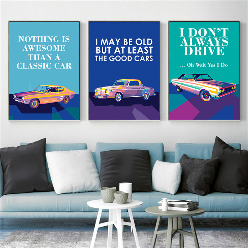Texto motivacional e carro poster impressão em tela pintura em casa decoração da parede imagem para sala de estar decoração casa sem moldura