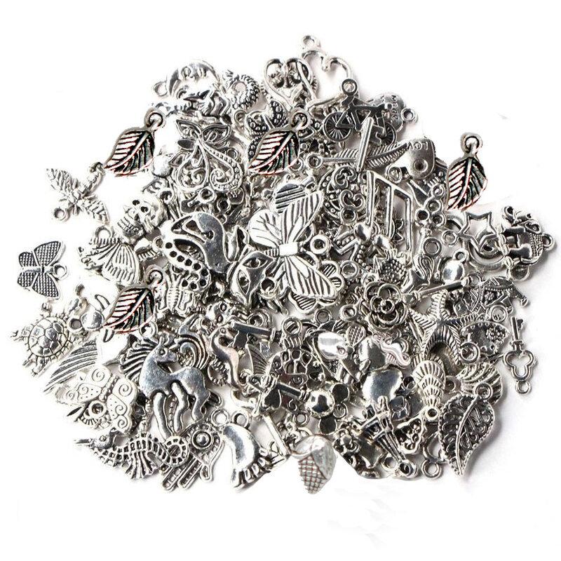 100 unids/lote mezclado al azar forma Tibtan encantos de plata colgantes para la fabricación de la joyería DIY para los hombres y las mujeres