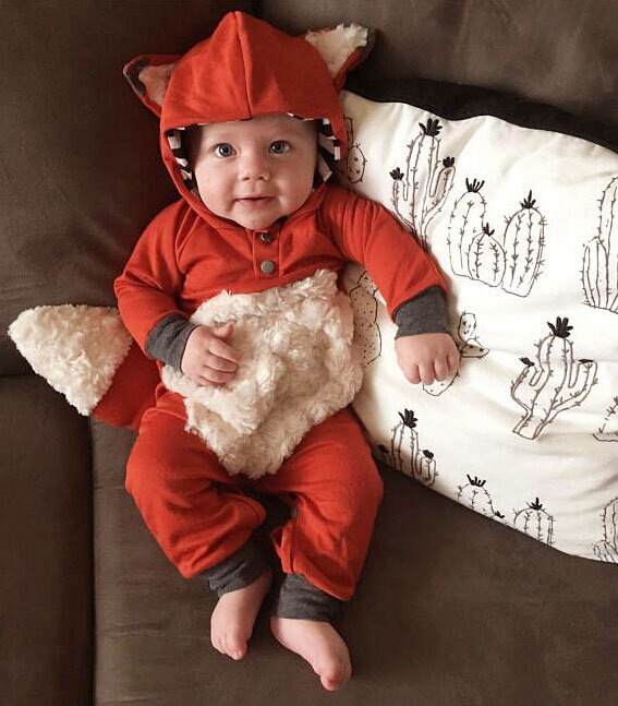 Комбинезон детский осенне-зимний, с капюшоном и лисой, на возраст 0-24 месяцев, теплый комбинезон, спортивный костюм