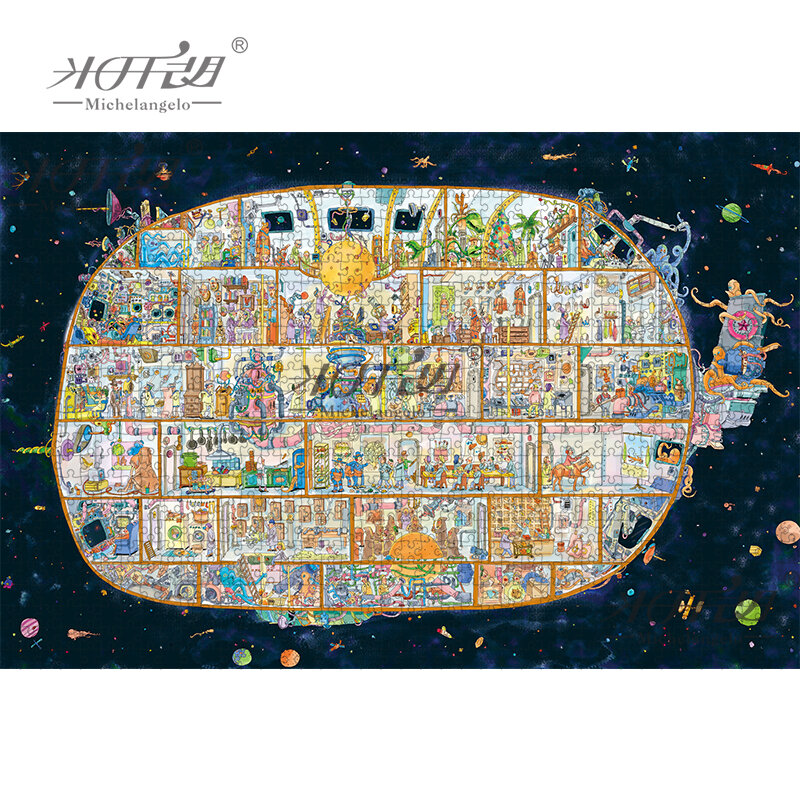 ミケランジェロ木製ジグソーパズル500 1000 1500 2000個の都市ビッグ魚漫画動物教育玩具絵画芸術の装飾