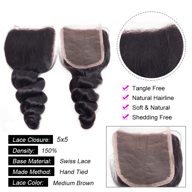 HD 5x5 Lace Closure Only 100% Bralizian Human Hair Part 18 20 22 Inch Soft Sliky Remy Hair Transparent Lace Closure Pre Plucked