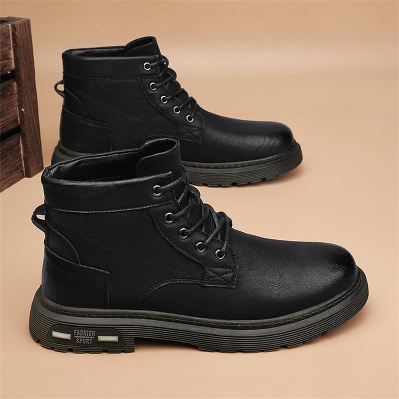 Inverno novos sapatos masculinos preto plutônio clássico dedo do pé redondo fundo grosso wingtip laço-up moda casual all-match botas ao ar livre 6kf670