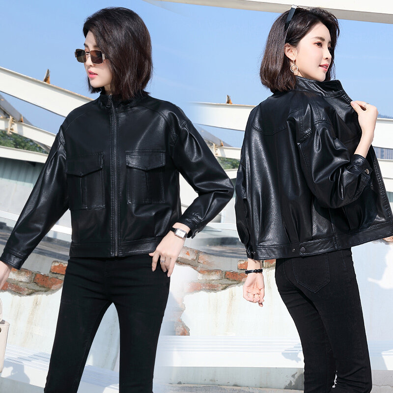 Women's Jacket Autumn 2021 Fashionable Simple Elegant Waist-Tight  Slimming Casual Slim Fit All-Match Fashion Leather Outer