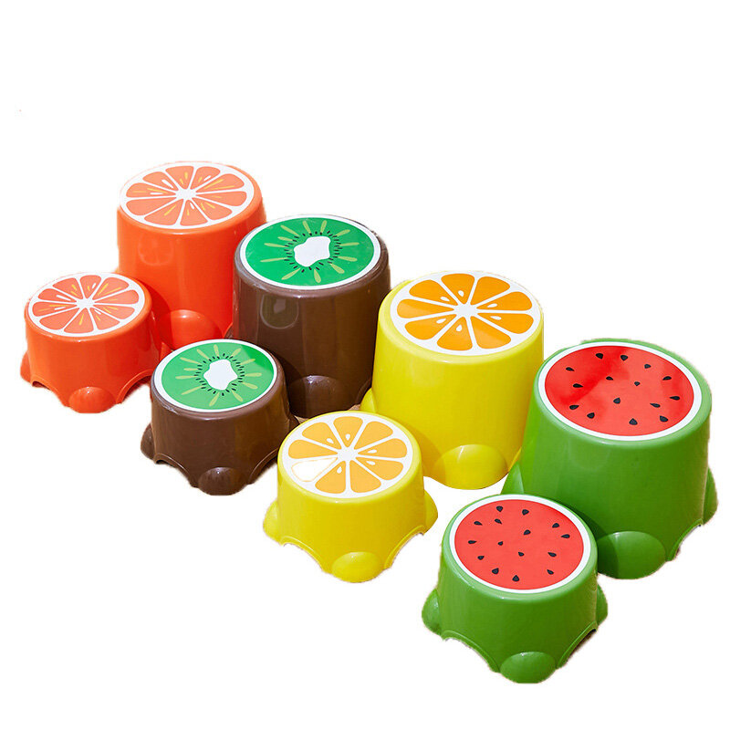 4 Colors Lovely Cartoon Stools Fruit Pattern Living Room Non-slip Bath Bench Child Stool Plastic PP Changing Shoes Stool