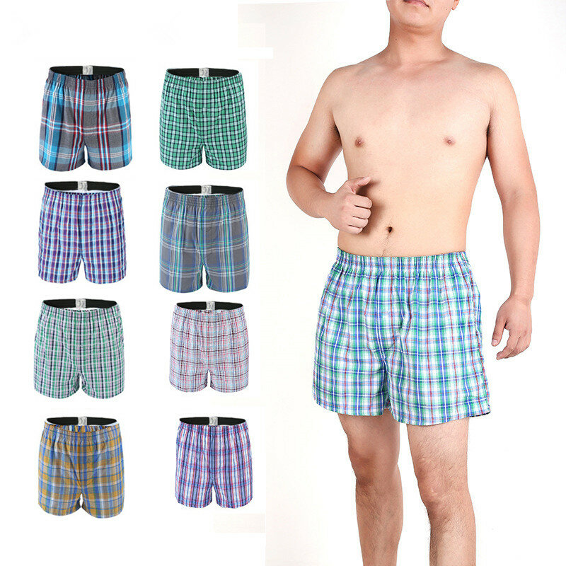 Boxer en coton pour homme, sous-vêtement masculin, Short en tissu écossais, court et respirant, grande taille, 4 pièces