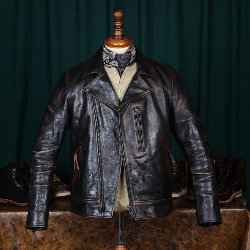 Винтажная мужская куртка на молнии, черная куртка-бомбер из натуральной кожи в стиле панк, повседневная приталенная куртка для мужчин, 2xl 3xl