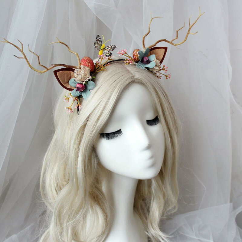 Fascia per capelli da donna Retro ramo di un albero orecchie di cervo corna cerchio per capelli ragazze strumento per lo Styling dei capelli accessori per capelli decorazioni natalizie