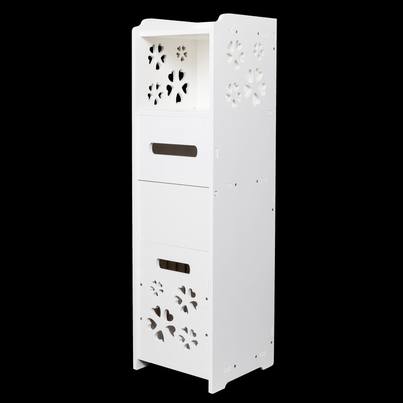 【US Warehouse】3-tier Bathroom Storage Cabinet with Garbage Can 25*25*80CM White   Drop Shipping USA