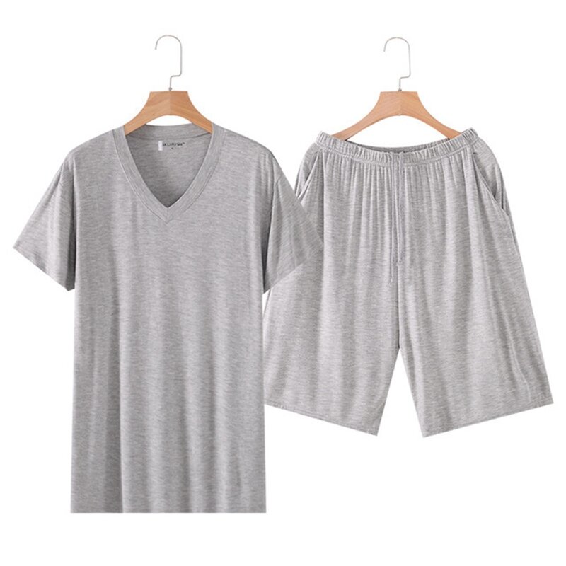 Conjunto de pijama de manga corta para hombre, ropa de dormir fina, color sólido, 6XL
