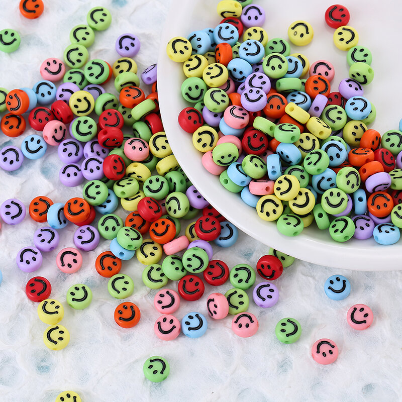 50 pces mutil-smiley acrílico colorido para mulheres meninas diy pulseira colar jóias acessórios