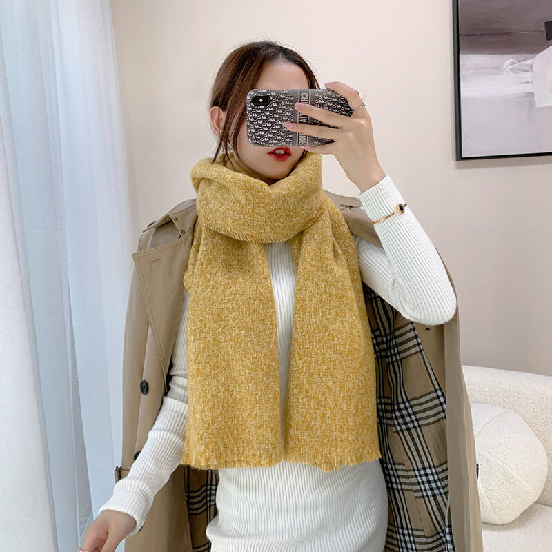 YBYR-bufanda gruesa y cálida para mujer, bufanda de moda de Color puro para invierno, chal y envoltura Ahawl