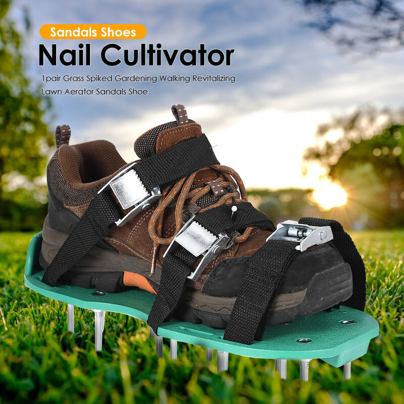 1 Pair Grass Spiked Gardening Walking Revitalizing Lawn Aerator Sandals Nail Shoes Scarifier Nail Cultivator Yard Garden Tool