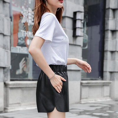 Pantalones cortos de piel auténtica de oveja, nueva moda, Tao Ting Li Na, J2