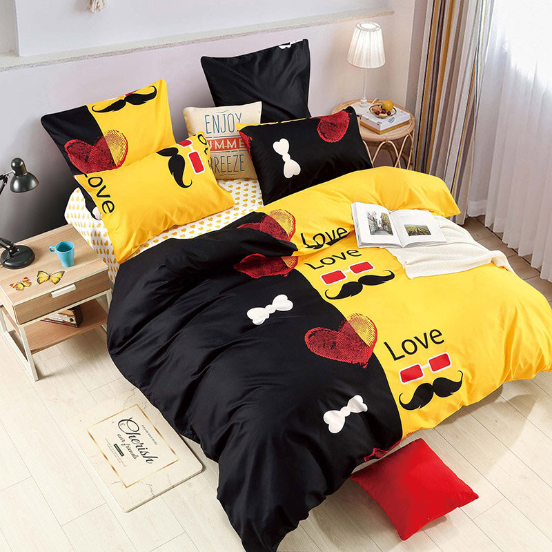 ホット販売hd tファッション寝具セット純粋な綿a/b両面パターンシンプルさベッドシート、キルトカバー枕4-7個