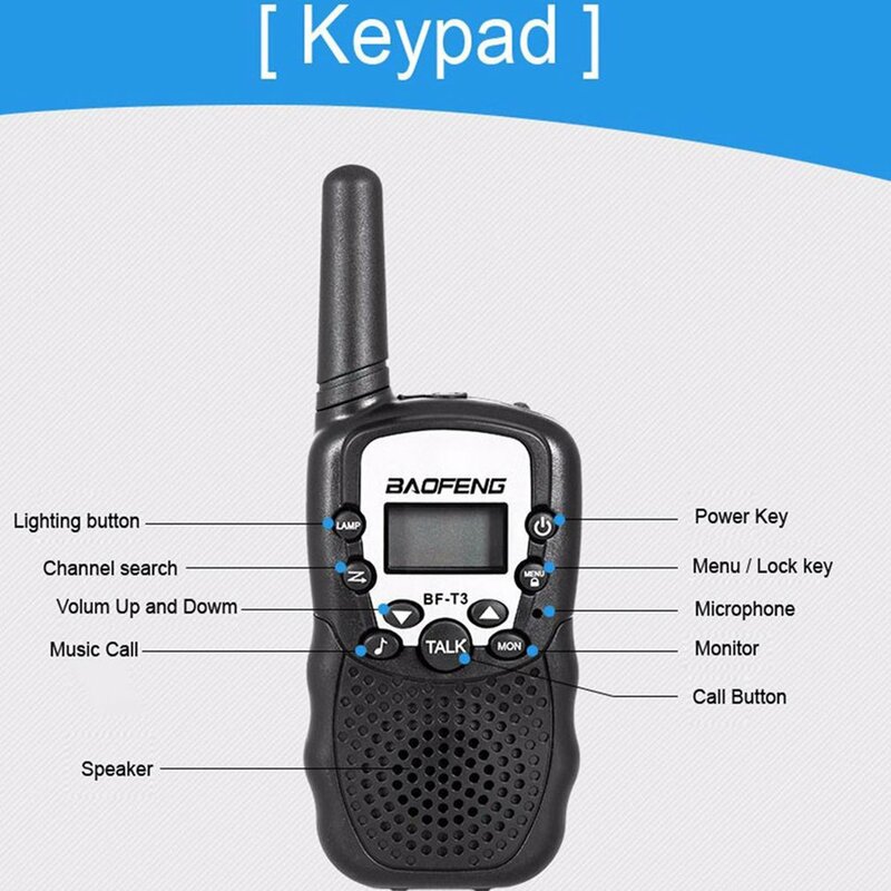 Baofeng rádio de comunicação sem fio 2pçs pmr46, walkie talkie, melhor presente para crianças, rádio de mão t3 mini bidirecional, brinquedo infantil