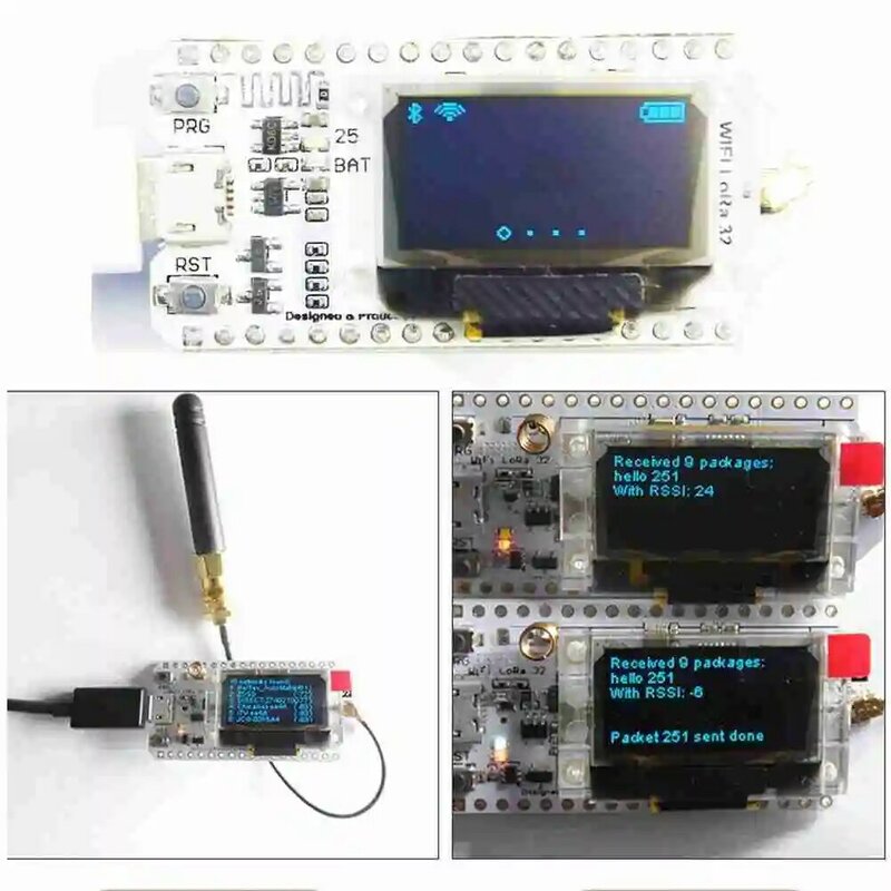 LoRa-Módulo de desarrollo de antena para electrónica, Kit de placa de tablero para electrónica con Wifi oled, SX1276, 868MHz/915MHz, ESP32 Blue, A4W6