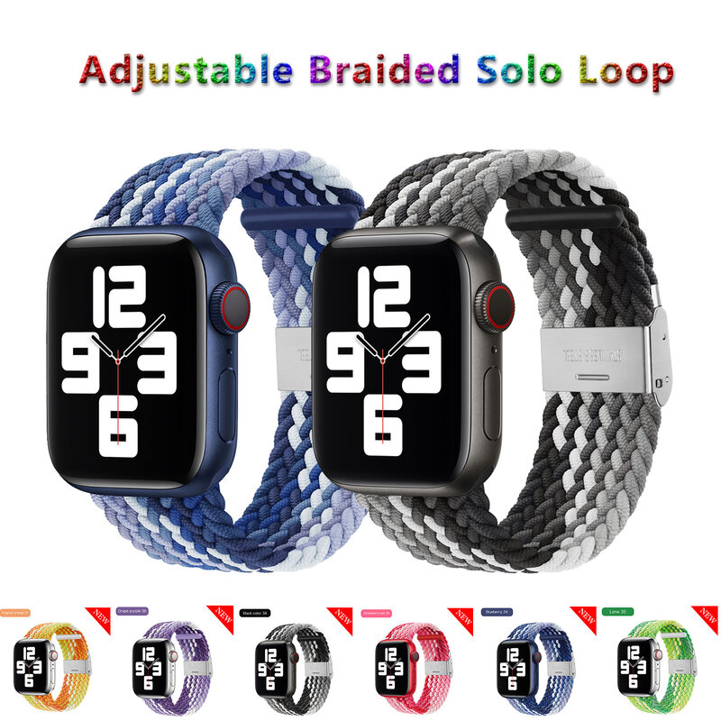 Boucle Solo tressée réglable pour Apple Watch, Bracelet élastique en Nylon, pour Apple Watch série SE 6 5 42mm 38mm, pour iWatch 6 4 40mm 44mm