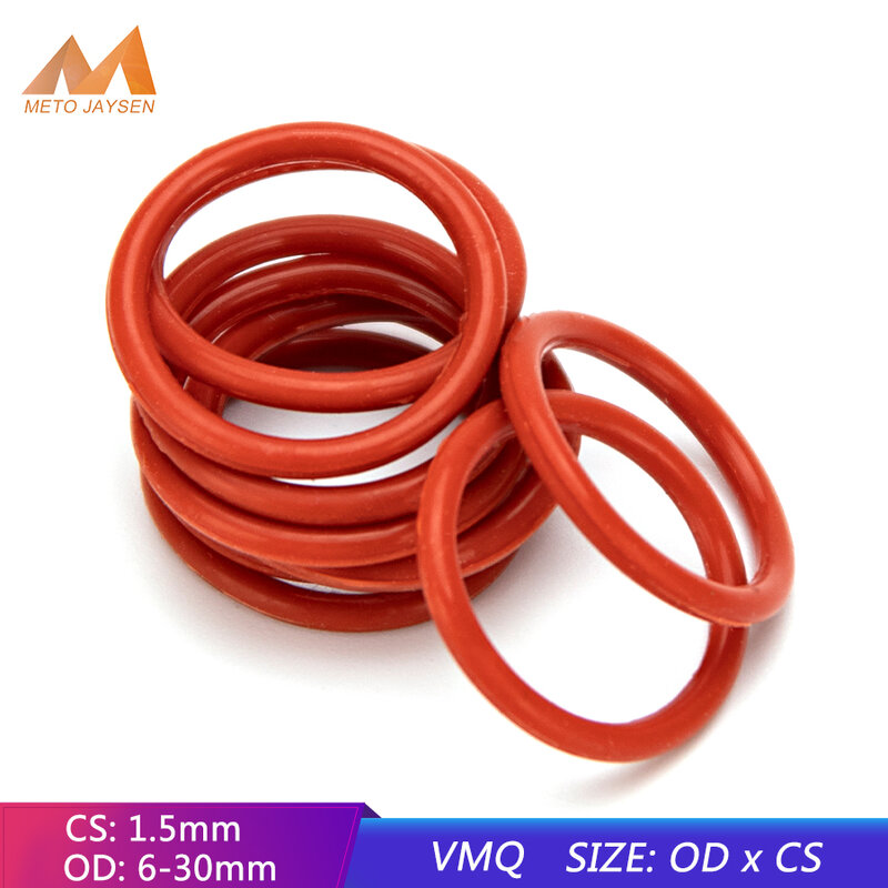 50pcs VMQ Silicone Rubber Sealing O-ring Replacement Red Seal O rings Gasket Washer OD 6mm-30mm CS 1.5mm DIY Accessories S93