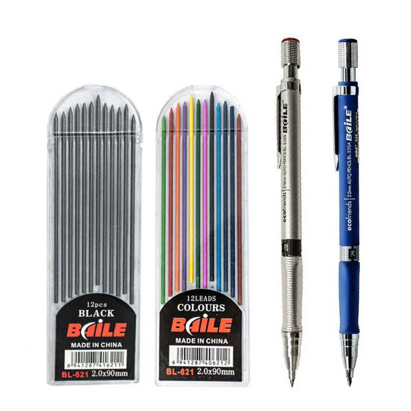Juego de lápices mecánicos de 2,0mm, recambios de plomo, lápiz automático 2B, Color negro, para borrador, dibujo, escritura, arte, bocetos