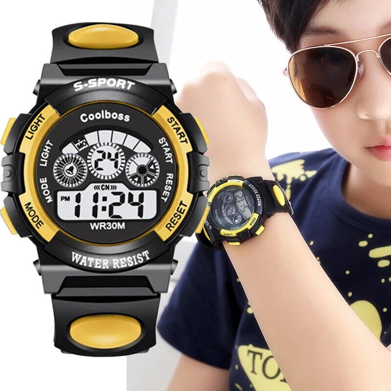 Relógio digital do esporte das crianças relógio de pulso relógio menino pulseira silicone à prova dwaterproof água grande dial moda simples miúdo relógios