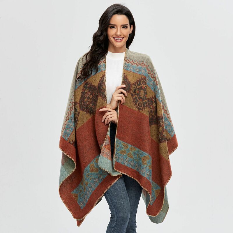 Ponchos de Cachemira para mujer, capa gruesa y cálida de moda, chales de Pashmina, bufandas de capa, novedad de invierno, 2021